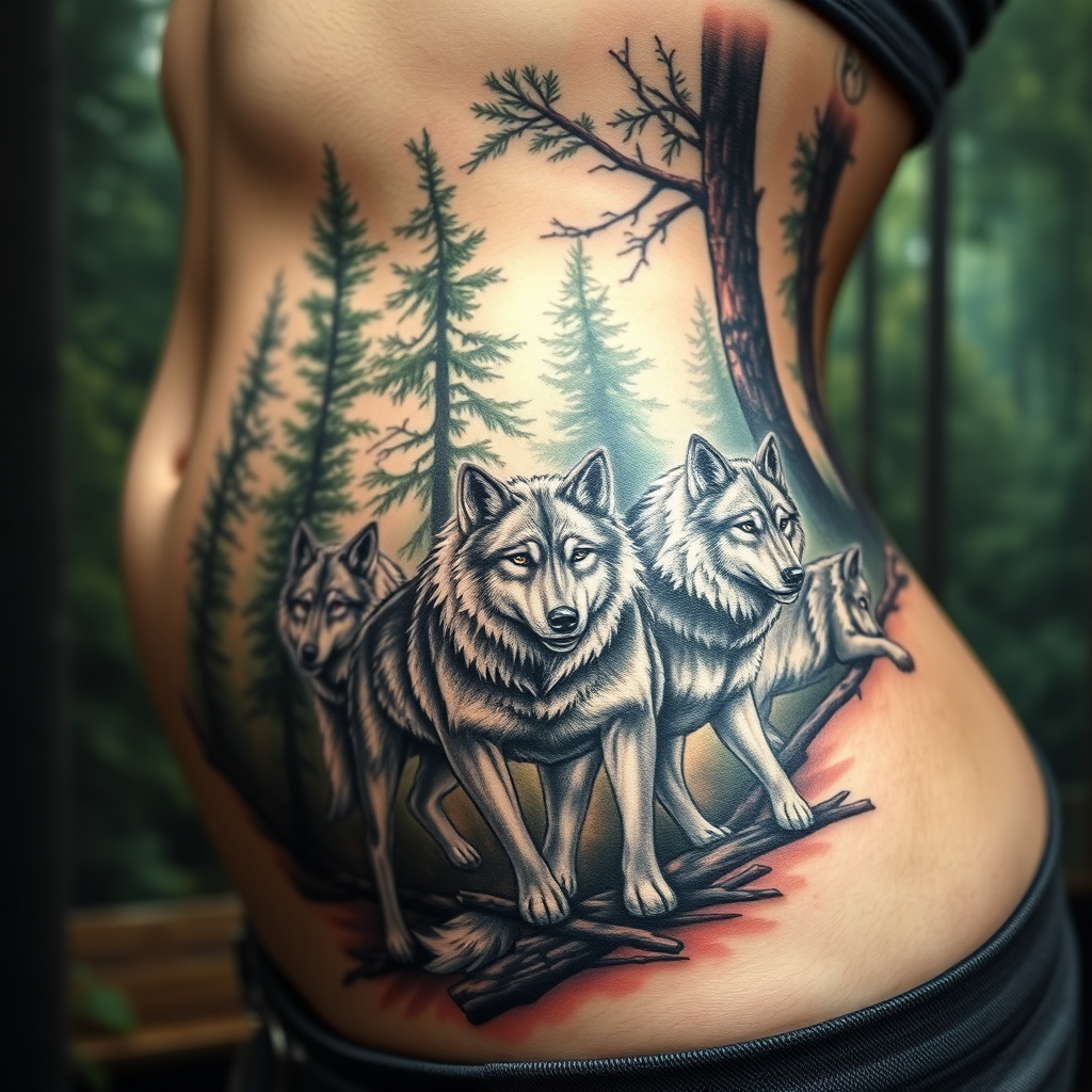 Unité Sauvage : Un Tatouage de Meute de Loups